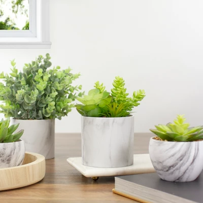 Northlight 6.5" Green Artificial Succulent Arrangement In Faux Marble Pot 1 Northlight 6.5" Green Artificial Succulent Arrangement In Faux Marble Pot