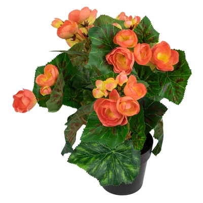Northlight 11" Coral Pink Potted Silk Begonia Spring Artificial Floral Arrangement 2 Northlight 11" Coral Pink Potted Silk Begonia Spring Artificial Floral Arrangement - Image 2