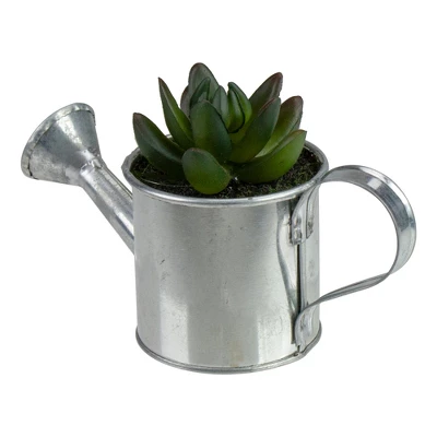 Northlight 4" X Pachyveria Succulent In Water Can Artificial Potted Plant - Green/Silver 2 Northlight 4" X Pachyveria Succulent In Water Can Artificial Potted Plant - Green/Silver - Image 2