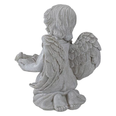 Northlight 9" Kneeling Angel With Flower Bird Feeder Outdoor Garden Statue 3 Northlight 9" Kneeling Angel With Flower Bird Feeder Outdoor Garden Statue - Image 3