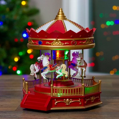 Northlight 9.25" LED Lighted Animated And Musical Carousel Christmas Village Display Piece 1 Northlight 9.25" LED Lighted Animated And Musical Carousel Christmas Village Display Piece