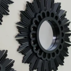 Northlight Set Of 3 Floral Sunburst Matte Black Round Mirrors 9.5