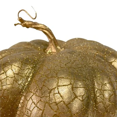 Northlight 7" Gold Crackled Fall Harvest Pumpkin Decoration 2 Northlight 7" Gold Crackled Fall Harvest Pumpkin Decoration - Image 2