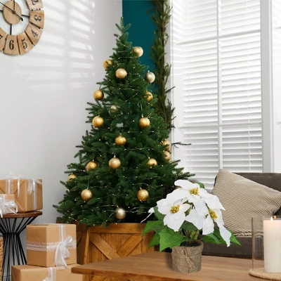 Northlight 11.75" LED Artificial White Poinsettia Potted Plant - Clear Lights 3 Northlight 11.75" LED Artificial White Poinsettia Potted Plant - Clear Lights - Image 3