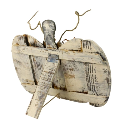 Northlight 15" Small White Wooden Fall Harvest Pumpkin With Leaves And Stem 2 Northlight 15" Small White Wooden Fall Harvest Pumpkin With Leaves And Stem - Image 2