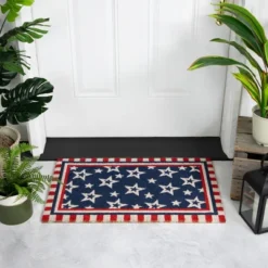 Northlight Blue And Red Americana Stars And Striped Border Coir Outdoor Doormat 18" X 30"