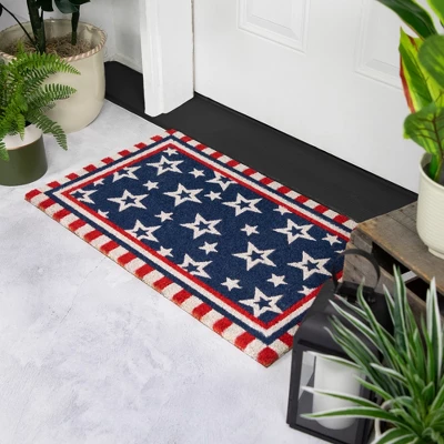 Northlight Blue And Red Americana Stars And Striped Border Coir Outdoor Doormat 18" X 30" 2 Northlight Blue And Red Americana Stars And Striped Border Coir Outdoor Doormat 18" X 30" - Image 2