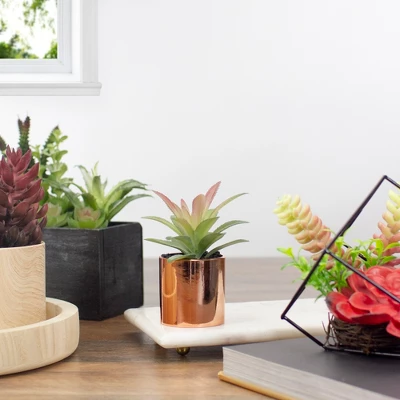 Northlight 5" Green Artificial Aloe Plant In A Rose Gold Pot 1 Northlight 5" Green Artificial Aloe Plant In A Rose Gold Pot