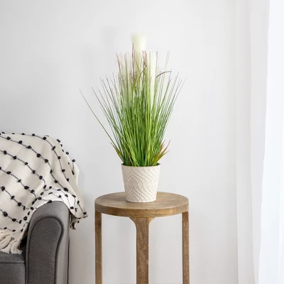 Northlight 27" Artificial Onion And Pampas Grass In Black Pot 1 Northlight 27" Artificial Onion And Pampas Grass In Black Pot