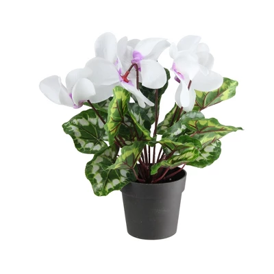 Northlight 12" Potted White Cyclamen Artificial Floral Arrangement 2 Northlight 12" Potted White Cyclamen Artificial Floral Arrangement - Image 2