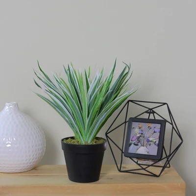 Northlight 13" Two-Tone Grass Artificial Potted Plant - Green/White 3 Northlight 13" Two-Tone Grass Artificial Potted Plant - Green/White - Image 3