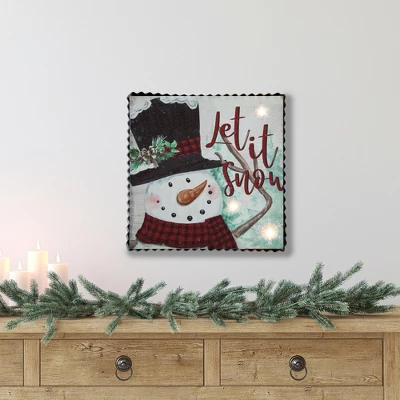 Northlight 12" LED Lighted 'Let It Snow' Snowman Christmas Canvas Wall Art 1 Northlight 12" LED Lighted 'Let It Snow' Snowman Christmas Canvas Wall Art
