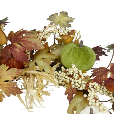 Northlight Green Pumpkins And Straw Artificial Fall Harvest Wreath - 24 Inch, Unlit 2 Northlight Green Pumpkins And Straw Artificial Fall Harvest Wreath - 24 Inch, Unlit - Image 2