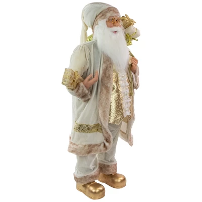 Northlight 36" Winter White And Ivory Santa Claus With Gift Bag Christmas Figure 3 Northlight 36" Winter White And Ivory Santa Claus With Gift Bag Christmas Figure - Image 3