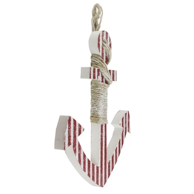 Northlight 16" Red And White Striped Nautical Hanging Anchor With Rope Wall Art 1 Northlight 16" Red And White Striped Nautical Hanging Anchor With Rope Wall Art