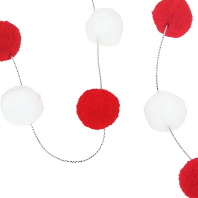 Northlight 9' Red And White Plush Snowball Christmas Garland 2 Northlight 9' Red And White Plush Snowball Christmas Garland - Image 2