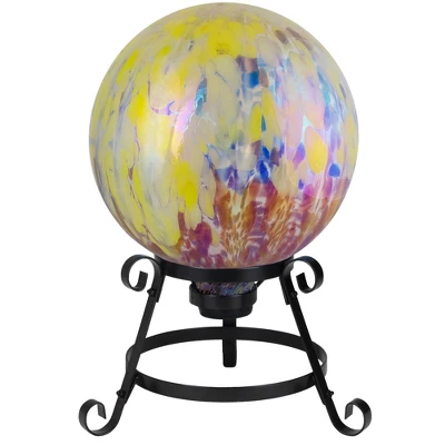 Northlight 10" Yellow And Blue Iridescent Reflective Glass Outdoor Garden Gazing Ball 2 Northlight 10" Yellow And Blue Iridescent Reflective Glass Outdoor Garden Gazing Ball - Image 2