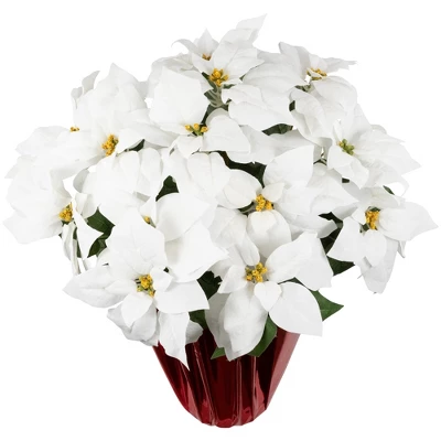 Northlight 26" White Artificial Christmas Poinsettia In Red Wrapped Base 3 Northlight 26" White Artificial Christmas Poinsettia In Red Wrapped Base - Image 3
