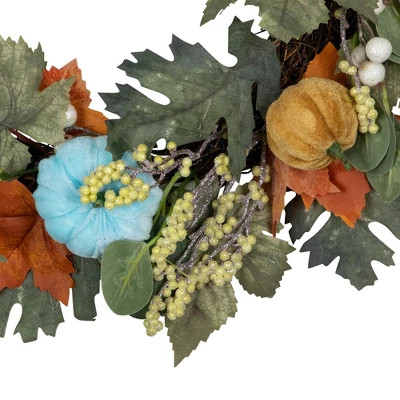 Northlight Green And Orange Foliage And Gourds Thanksgiving Artificial Wreath, 22-Inch 1 Northlight Green And Orange Foliage And Gourds Thanksgiving Artificial Wreath, 22-Inch