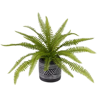Northlight 12" Artificial Boston Fern Plant In Aztec Pattern Ceramic Pot 2 Northlight 12" Artificial Boston Fern Plant In Aztec Pattern Ceramic Pot - Image 2