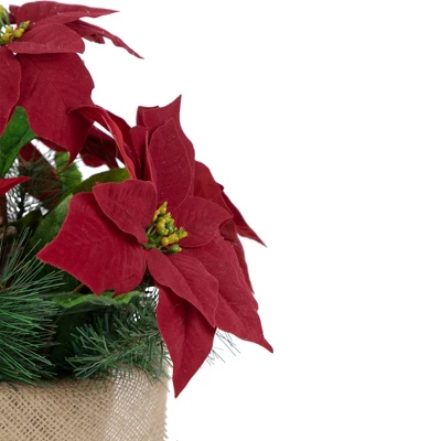 Northlight 13.5" Red Poinsettia With Pine Cones Artificial Christmas Floral Arrangement 3 Northlight 13.5" Red Poinsettia With Pine Cones Artificial Christmas Floral Arrangement - Image 3