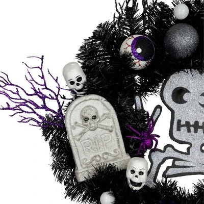 Northlight Purple And Black Spooky Skeleton Pine Halloween Wreath, 24-Inch, Unlit 2 Northlight Purple And Black Spooky Skeleton Pine Halloween Wreath, 24-Inch, Unlit - Image 2