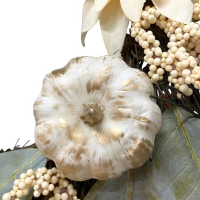 Northlight Dahlia And Pumpkin Fall Artificial Floral Wreath, 22-Inch 4 Northlight Dahlia And Pumpkin Fall Artificial Floral Wreath, 22-Inch - Image 4