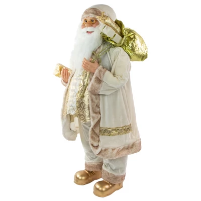 Northlight 36" Winter White And Ivory Santa Claus With Gift Bag Christmas Figure 2 Northlight 36" Winter White And Ivory Santa Claus With Gift Bag Christmas Figure - Image 2