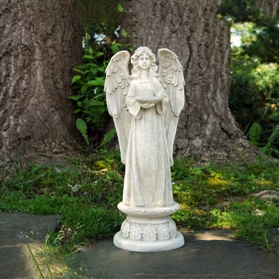 Northlight 22.5" Standing Religious Angel With Bird Bath Votive Candle Holder Outdoor Patio Garden Statue - Gray 2 Northlight 22.5" Standing Religious Angel With Bird Bath Votive Candle Holder Outdoor Patio Garden Statue - Gray - Image 2