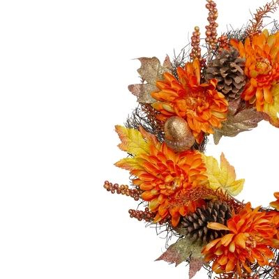 Northlight Mums And Acorns Artificial Floral Twig Wreath, 22-Inch, Unlit 2 Northlight Mums And Acorns Artificial Floral Twig Wreath, 22-Inch, Unlit - Image 2