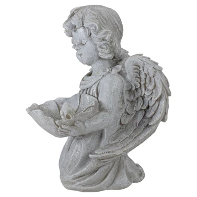 Northlight 9" Kneeling Angel With Flower Bird Feeder Outdoor Garden Statue 4 Northlight 9" Kneeling Angel With Flower Bird Feeder Outdoor Garden Statue - Image 4