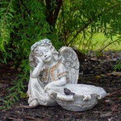 Northlight 12.25" Sitting Angel Bird Feeder Outdoor Garden Statue