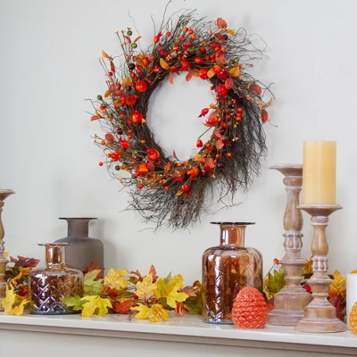 Northlight Leaves And Berries Artificial Fall Harvest Twig Wreath - 24 Inch, Unlit 1 Northlight Leaves And Berries Artificial Fall Harvest Twig Wreath - 24 Inch, Unlit