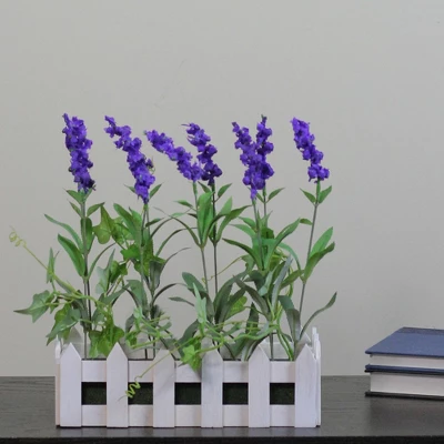 Northlight 11.75" Flowering Lavender Artificial Plant In Picket Fence Container - Green/Purple 2 Northlight 11.75" Flowering Lavender Artificial Plant In Picket Fence Container - Green/Purple - Image 2