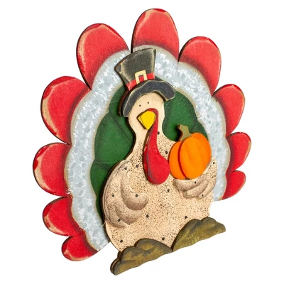 Northlight 9.75" Wooden Turkey With Pumpkin Thanksgiving Decoration 1 Northlight 9.75" Wooden Turkey With Pumpkin Thanksgiving Decoration