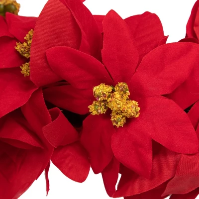 Northlight 6' X 3" Red Artificial Poinsettia Floral Christmas Garland - Unlit 4 Northlight 6' X 3" Red Artificial Poinsettia Floral Christmas Garland - Unlit - Image 4