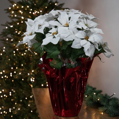 Northlight 26" White Artificial Christmas Poinsettia In Red Wrapped Base 1 Northlight 26" White Artificial Christmas Poinsettia In Red Wrapped Base