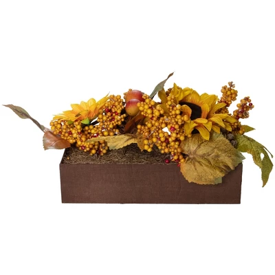 Northlight 10" Yellow And Brown Sunflowers And Leaves Fall Harvest Floral Arrangement 4 Northlight 10" Yellow And Brown Sunflowers And Leaves Fall Harvest Floral Arrangement - Image 4