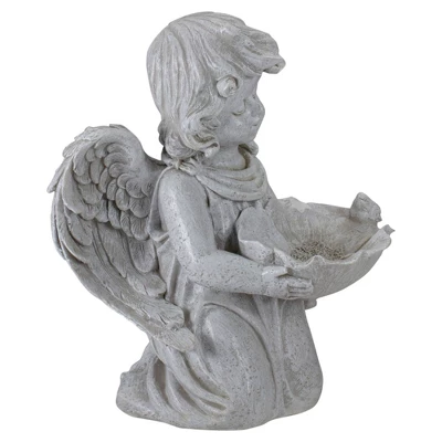 Northlight 9" Kneeling Angel With Flower Bird Feeder Outdoor Garden Statue 2 Northlight 9" Kneeling Angel With Flower Bird Feeder Outdoor Garden Statue - Image 2