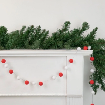 Northlight 9' Red And White Plush Snowball Christmas Garland 1 Northlight 9' Red And White Plush Snowball Christmas Garland