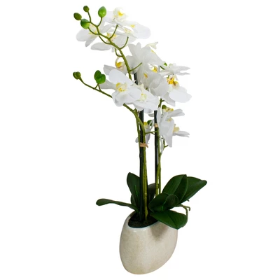 Northlight 22" Artificial White And Yellow Orchid Plant With A White Oval Pot Tabletop Decor 5 Northlight 22" Artificial White And Yellow Orchid Plant With A White Oval Pot Tabletop Decor - Image 5