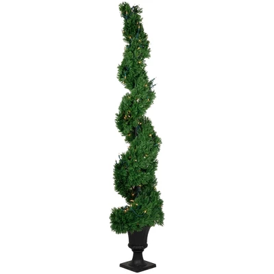 Northlight 5.5' Pre-Lit Artificial Cedar Spiral Topiary Tree In Urn Style Pot, Clear Lights 4 Northlight 5.5' Pre-Lit Artificial Cedar Spiral Topiary Tree In Urn Style Pot, Clear Lights - Image 4