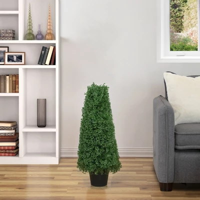 Northlight 30" Artificial Boxwood Cone Topiary Tree With Round Pot, Unlit 1 Northlight 30" Artificial Boxwood Cone Topiary Tree With Round Pot, Unlit