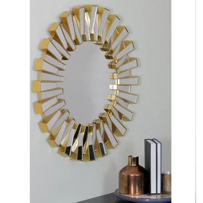 Northlight 25.5" Aztec Sunburst Matte Gold Round Wall Mirror 1 Northlight 25.5" Aztec Sunburst Matte Gold Round Wall Mirror