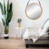 Northlight 21" Beige Round Modern Mirror With Woodgrain Finish