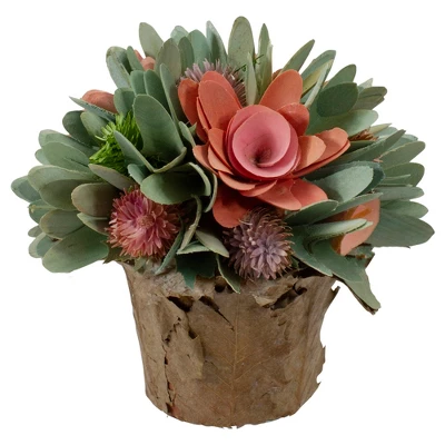 Northlight 7.75" Pink And Green Wooden Floral Artificial Potted Centerpiece 3 Northlight 7.75" Pink And Green Wooden Floral Artificial Potted Centerpiece - Image 3