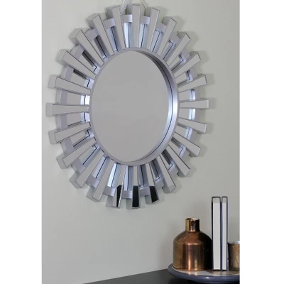 Northlight 25.5" Matte Silver Sunburst Round Wall Mirror 1 Northlight 25.5" Matte Silver Sunburst Round Wall Mirror