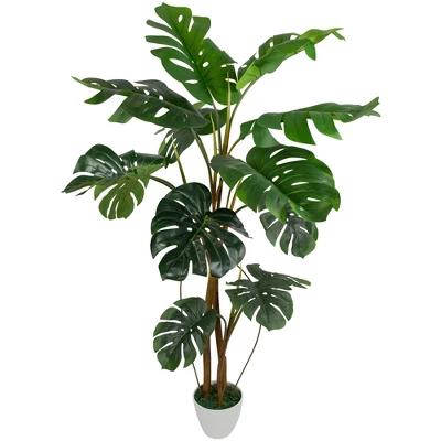 Northlight Real Touch™ Artificial Monstera Artificial Plant In A White Textured Pot - 4.25' 2 Northlight Real Touch™ Artificial Monstera Artificial Plant In A White Textured Pot - 4.25' - Image 2