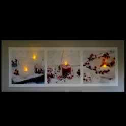 Northlight LED Winter Frost And Berry Burst Christmas Canvas Wall Art 11.75" X 27.5"