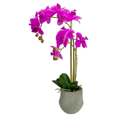 Northlight 14" Purple Artificial Orchid Plant With A Gray Stone Pot 2 Northlight 14" Purple Artificial Orchid Plant With A Gray Stone Pot - Image 2